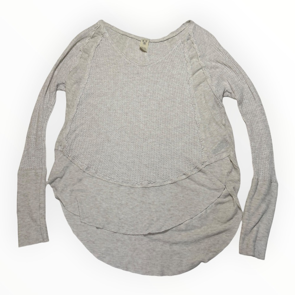 We The Free Free People Oversized Waffle Knit High Low Top Oatmeal Small
